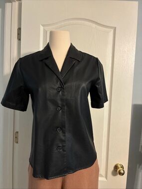 Banana Republic Faux Leather Button Up Top Black XXS